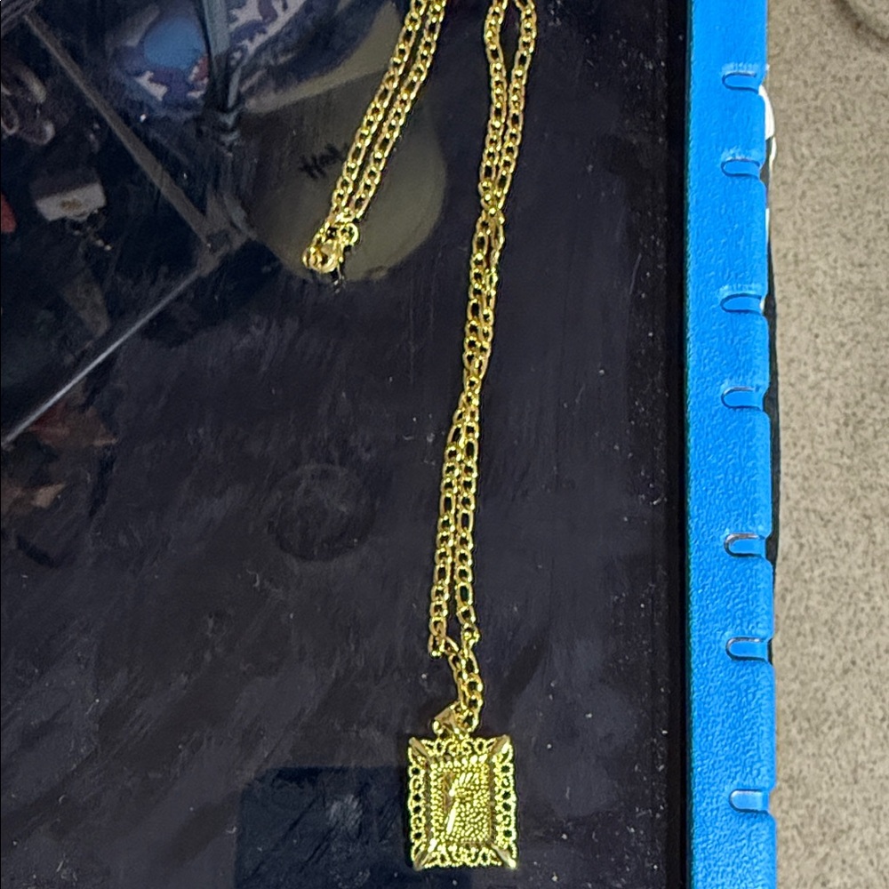 Gold Chain Necklace With Rectangular Pendant “F” - image 1